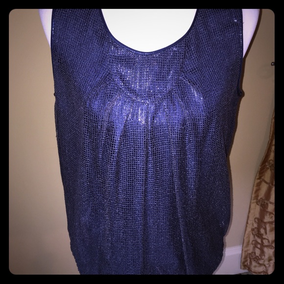 Armani Blue Sequin Ruffled Tank Top Blouse sz 10