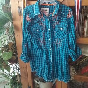 Long Sleeve Blue and Black Plaid Flannel