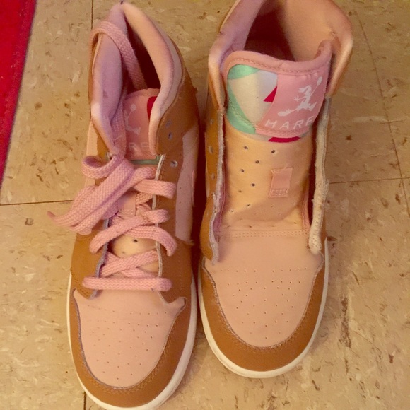 Pink and tan kids Jordan's size 4