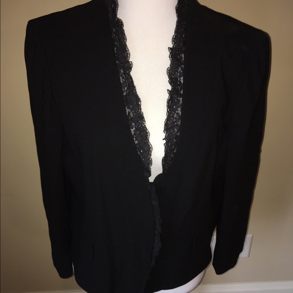 Valentino Lace-Trimmer Crepe Black Blazer sz 12