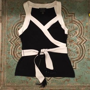 WHBM black and white top w reversible beaded belt
