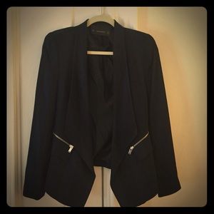 Cropped Zara blazer in navy blue/black pattern