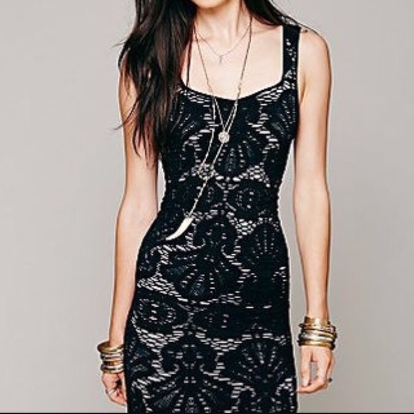 Free People Bodycon Dress in Black/Nude - NWT!
