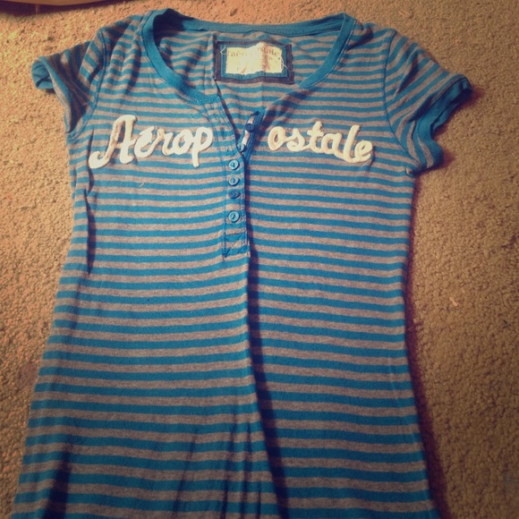 Blue and grey striped Aeropostale T-Shirt Size S