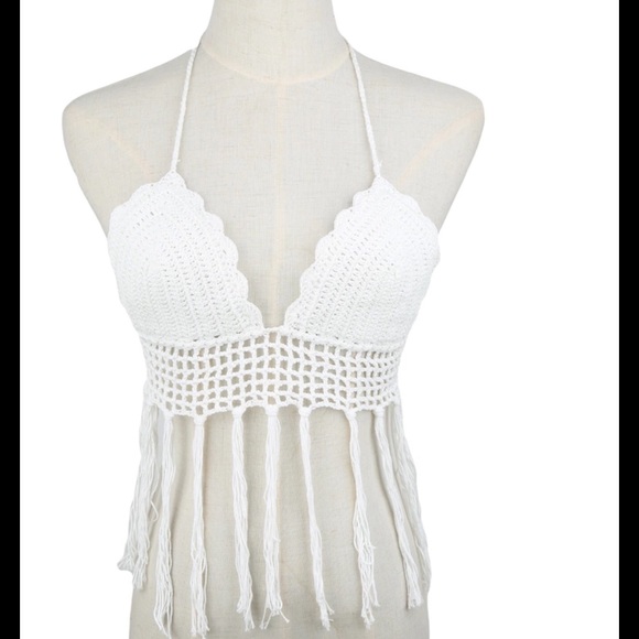 VANILLACROCHET BOHO CROP TOP TASSLE BRALETTE SHIRT - Picture 2 of 4
