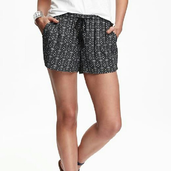 Old Navy Pants - Black Print Drapey Tassel Tie Shorts