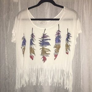 Fringe crop short sleeve shirt