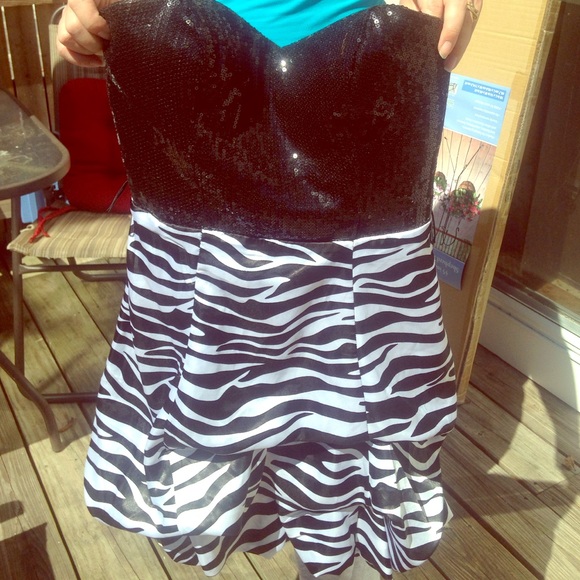 black sequin , Zebra print formal dress Strapless
