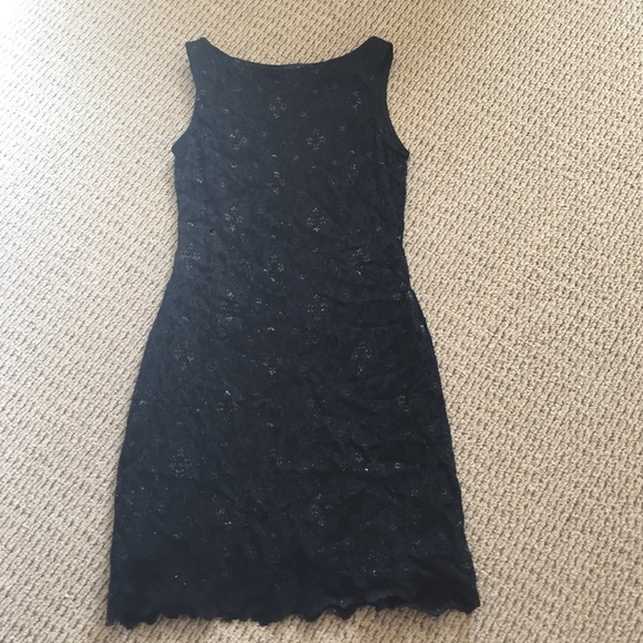Black fitted boat neck dress with shimmer