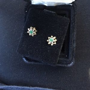 14K gold and Genuine Emerald Earrings