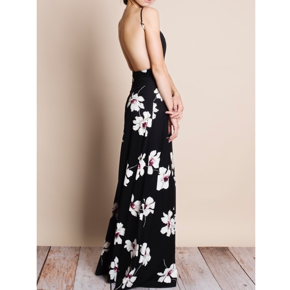 "Moonset" Floral Print Backless Maxi Dress - Picture 2 of 4