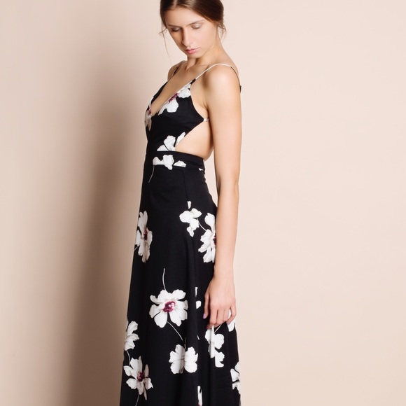 "Moonset" Floral Print Backless Maxi Dress - Picture 3 of 4