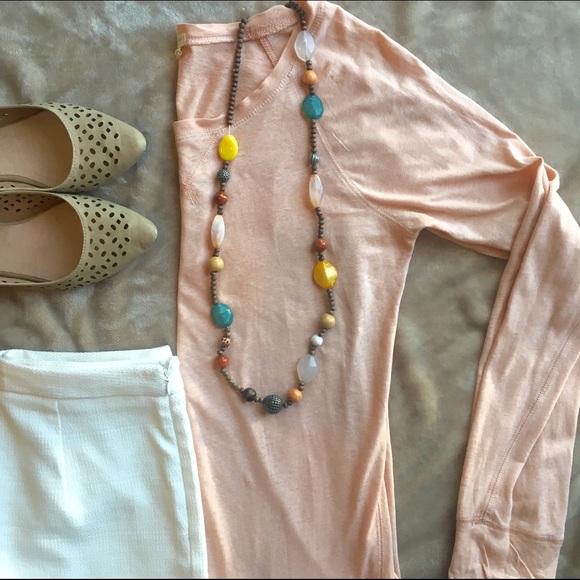 J. Crew Long sleeve linen blend tee in peachy pink