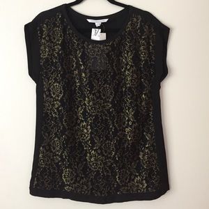 Gold and black lace DVF top
