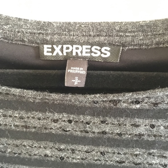 EXPRESS black sequin knit dress quarter sleeve - Picture 2 of 4