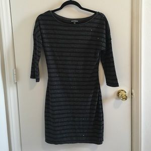 EXPRESS black sequin knit dress quarter sleeve