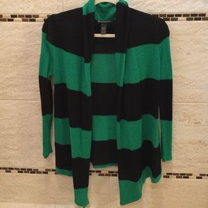 INC green and black striped sweater