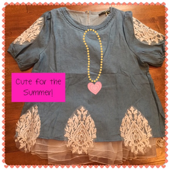 Summer Lightweight Denim Colored and Lace Tunic