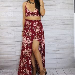 Floral Maxi skirt crop bralette top set