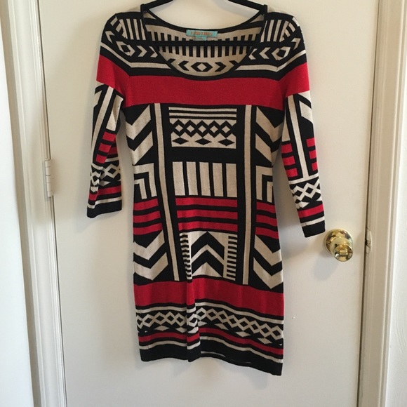 Aztec print knit body con dress