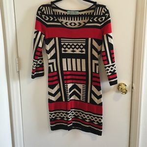 Aztec print knit body con dress
