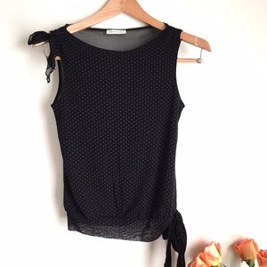 TOPSHOP Retro Polka Dot Sheer Back Chiffon Blouse