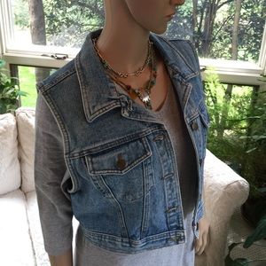 Cropped denim vest by Karen Kane