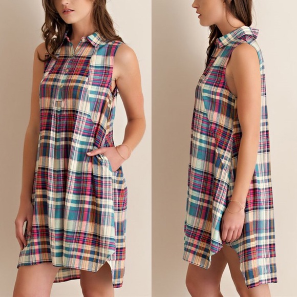 πADDISON plaid button down shift dress - BLUE mix - Picture 2 of 3
