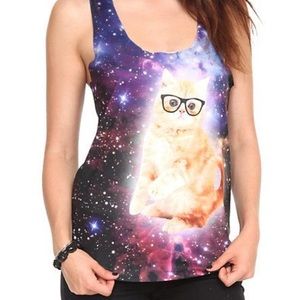 Cat In Glasses in Space Juniors Tank Top S M