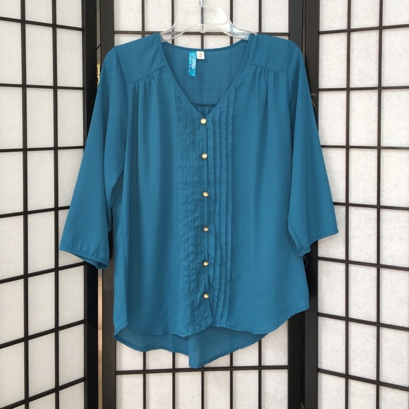 Blue blouse with golden pearl faux buttons - Picture 1 of 2