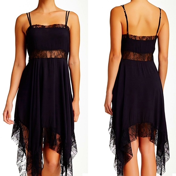 FREE PEOPLE Black Slip Tank Dress Lace Detail - Picture 2 of 4