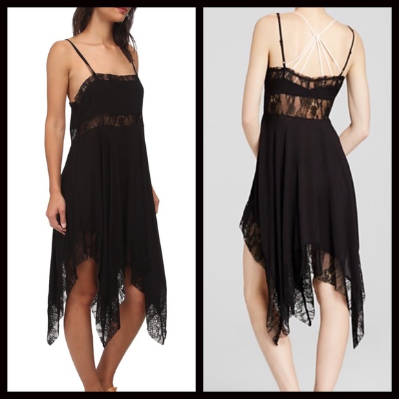 FREE PEOPLE Black Slip Tank Dress Lace Detail - Picture 3 of 4