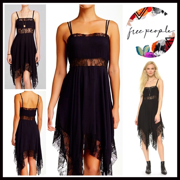 FREE PEOPLE Black Slip Tank Dress Lace Detail - Picture 4 of 4