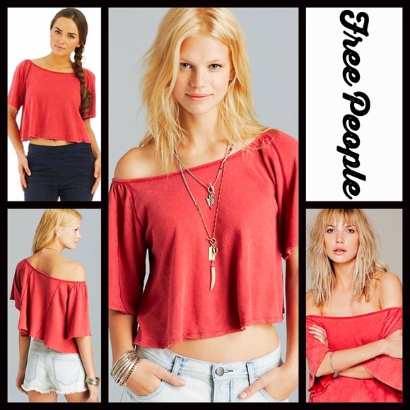 Free People Crop Top Tee Off The Shoulders - Picture 4 of 4