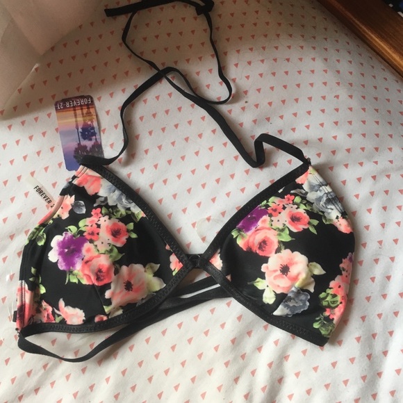 Floral triangular bikini top