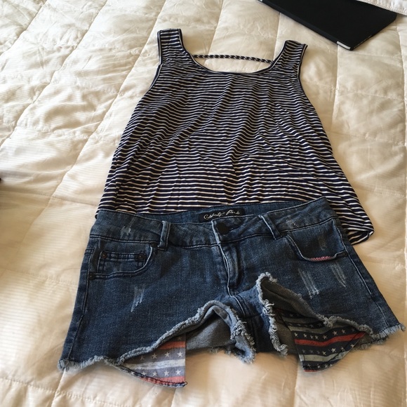 Forever 21 navy and white striped tank
