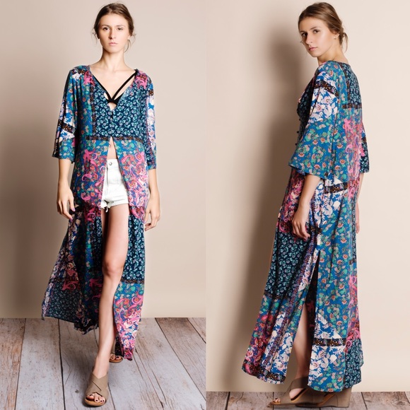 Self Portrait Printed Maxi Kimono Duster - Picture 4 of 4