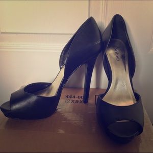 Bebe Black Leather d'Orsay Peep Toe Stiletto Heels