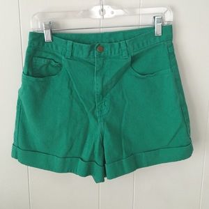 Fun high-waisted denim shorts in Kelly green