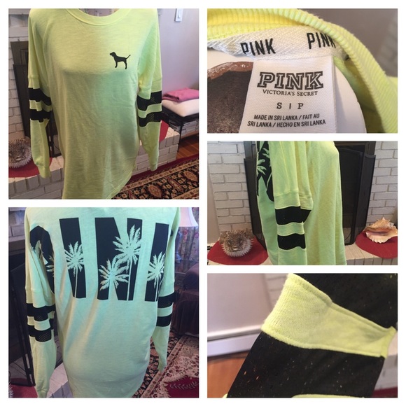 PINK Victoria's Secret Tops - Pink Victoria's Secret Yellow Varsity Crew
