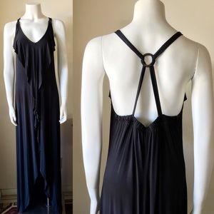 GREEN DRAGON HIGH LOW, FRONT RUFFLE DETAIL MAXI