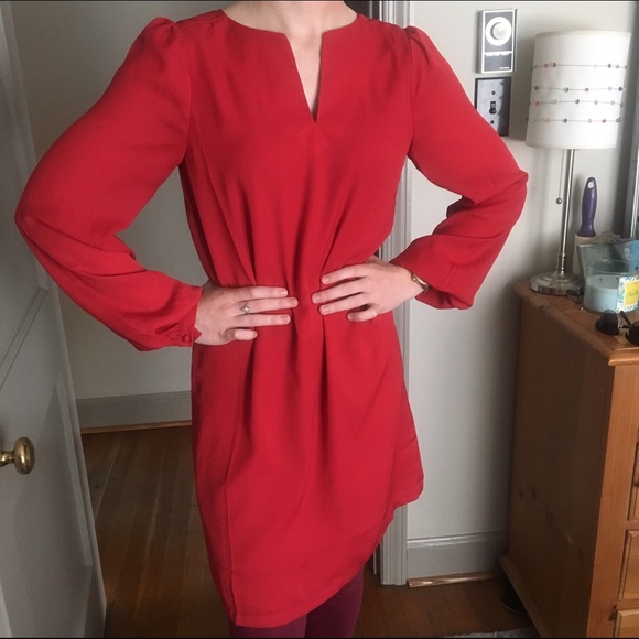 Tinley Road PiperLime V-Neck LS Red Shift Dress