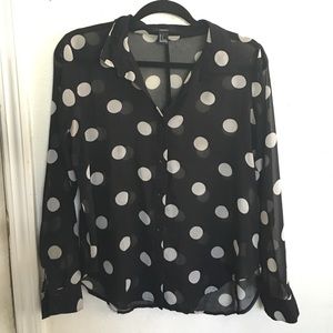 Polka dot chiffon top.