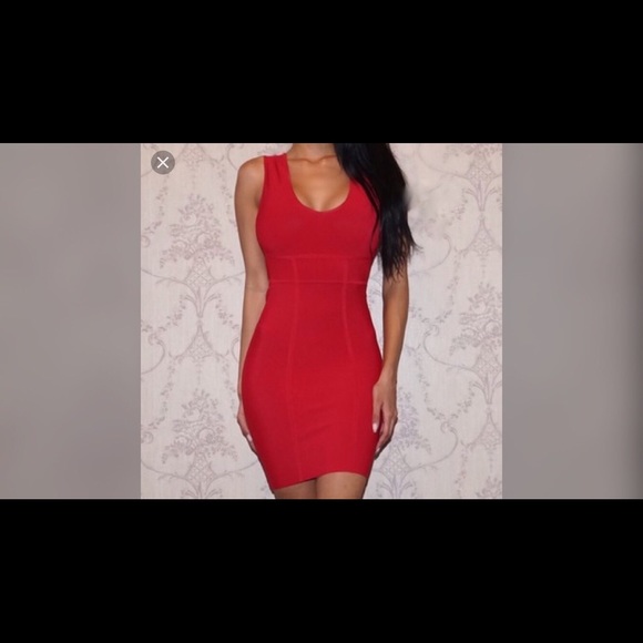 Red BCBGMaxAzira bandage dress