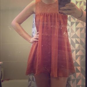 Burnt orange chiffon shift dress