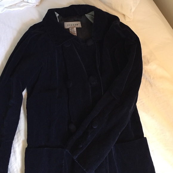 JIGSAW Navy velvet trench coat - Picture 2 of 3