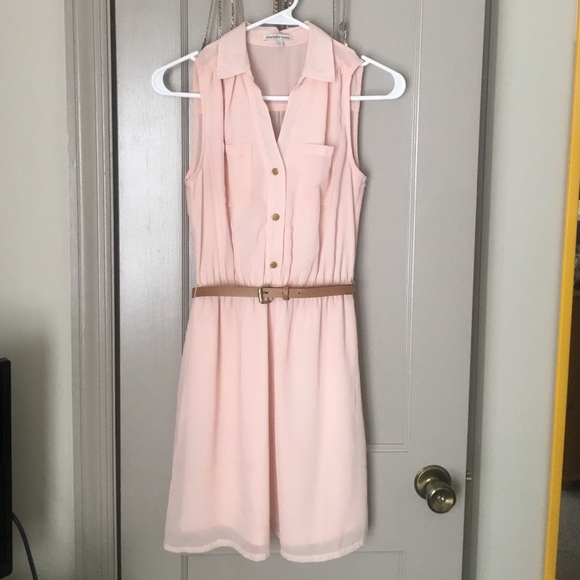 Pink Tank dress w/ Sheer back and removable belt
