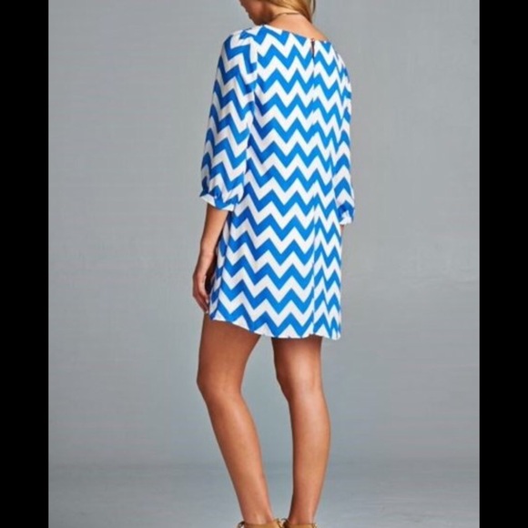 Summer Blue and White Chevron Print Tunic Dress Size M - Picture 2 of 2