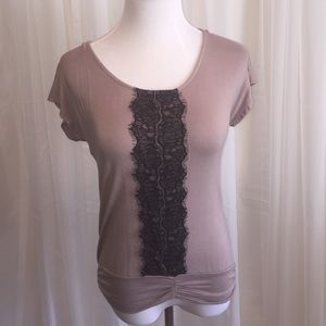 Tan and black lace top