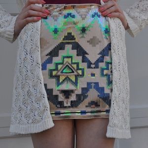 Sequin Tribal Print Bodycon Skirt
